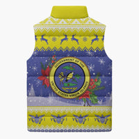 United States Virgin Islands Christmas Sleeveless Puffer Jacket Coat Of Arms With Poinsettia - Wonder Print Shop