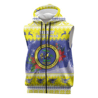 United States Virgin Islands Christmas Sleeveless Zip Hoodie Coat Of Arms With Poinsettia - Wonder Print Shop