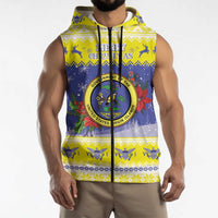 United States Virgin Islands Christmas Sleeveless Zip Hoodie Coat Of Arms With Poinsettia - Wonder Print Shop