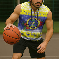 United States Virgin Islands Christmas Sleeveless Zip Hoodie Coat Of Arms With Poinsettia - Wonder Print Shop