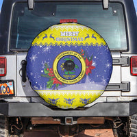 United States Virgin Islands Christmas Spare Tire Cover Coat Of Arms With Poinsettia - Wonder Print Shop