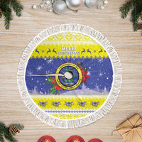 United States Virgin Islands Christmas Tree Skirt Coat Of Arms With Poinsettia - Wonder Print Shop