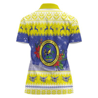 United States Virgin Islands Christmas Women Polo Shirt Coat Of Arms With Poinsettia - Wonder Print Shop