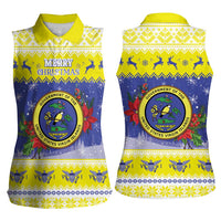 United States Virgin Islands Christmas Women Sleeveless Polo Shirt Coat Of Arms With Poinsettia - Wonder Print Shop