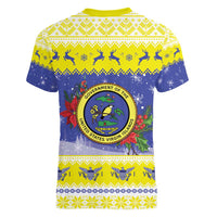 United States Virgin Islands Christmas Women V-Neck T-Shirt Coat Of Arms With Poinsettia - Wonder Print Shop