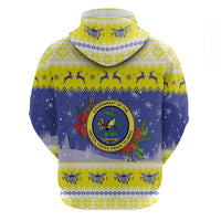 United States Virgin Islands Christmas Zip Hoodie Coat Of Arms With Poinsettia - Wonder Print Shop