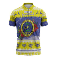 United States Virgin Islands Christmas Zipper Polo Shirt Coat Of Arms With Poinsettia - Wonder Print Shop