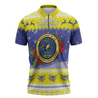 United States Virgin Islands Christmas Zipper Polo Shirt Coat Of Arms With Poinsettia - Wonder Print Shop