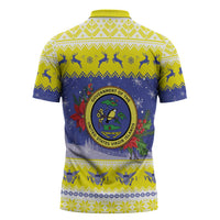 United States Virgin Islands Christmas Zipper Polo Shirt Coat Of Arms With Poinsettia - Wonder Print Shop