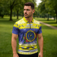 United States Virgin Islands Christmas Zipper Polo Shirt Coat Of Arms With Poinsettia - Wonder Print Shop