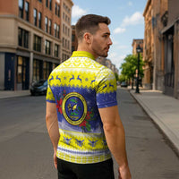 United States Virgin Islands Christmas Zipper Polo Shirt Coat Of Arms With Poinsettia - Wonder Print Shop