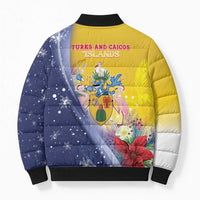 Turks And Caicos Islands Christmas Bomber Puffer Jacket Coquette Bow With Coat Of Arms - Wonder Print Shop
