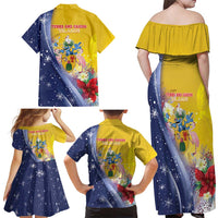Turks And Caicos Islands Christmas Family Matching Off Shoulder Maxi Dress and Hawaiian Shirt Coquette Bow With Coat Of Arms - Wonder Print Shop