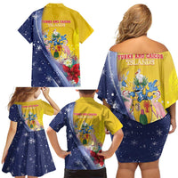 Turks And Caicos Islands Christmas Family Matching Off Shoulder Short Dress and Hawaiian Shirt Coquette Bow With Coat Of Arms - Wonder Print Shop