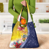 Turks And Caicos Islands Christmas Grocery Bag Coquette Bow With Coat Of Arms - Wonder Print Shop