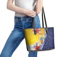 Turks And Caicos Islands Christmas Leather Tote Bag Coquette Bow With Coat Of Arms - Wonder Print Shop