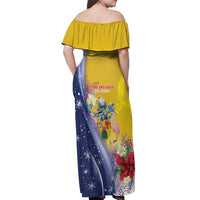 Turks And Caicos Islands Christmas Off Shoulder Maxi Dress Coquette Bow With Coat Of Arms - Wonder Print Shop