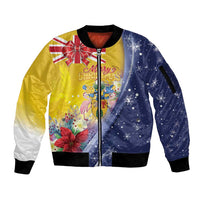 Turks And Caicos Islands Christmas Sleeve Zip Bomber Jacket Coquette Bow With Coat Of Arms - Wonder Print Shop