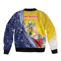 Turks And Caicos Islands Christmas Sleeve Zip Bomber Jacket Coquette Bow With Coat Of Arms - Wonder Print Shop