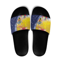 Turks And Caicos Islands Christmas Slide Sandals Coquette Bow With Coat Of Arms - Wonder Print Shop