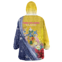 Turks And Caicos Islands Christmas Wearable Blanket Hoodie Coquette Bow With Coat Of Arms - Wonder Print Shop