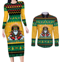 Jamaica Christmas Couples Matching Long Sleeve Bodycon Dress and Long Sleeve Button Shirt Have Ah Irie Irie Christmas - Wonder Print Shop
