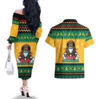 Jamaica Christmas Couples Matching Off The Shoulder Long Sleeve Dress and Hawaiian Shirt Have Ah Irie Irie Christmas - Wonder Print Shop