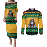 Jamaica Christmas Couples Matching Puletasi and Long Sleeve Button Shirt Have Ah Irie Irie Christmas - Wonder Print Shop