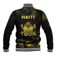 Haiti 1804 Baseball Jacket Gold Tropical Leaves And Coat Of Arms - Wonder Print Shop