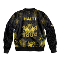 Haiti 1804 Bomber Jacket Gold Tropical Leaves And Coat Of Arms - Wonder Print Shop