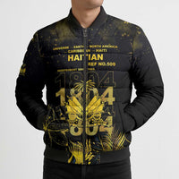 Haiti 1804 Bomber Puffer Jacket Gold Tropical Leaves And Coat Of Arms - Wonder Print Shop
