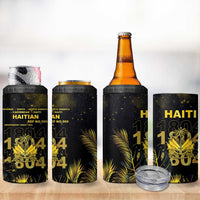 Haiti 1804 4 in 1 Can Cooler Tumbler Gold Tropical Leaves And Coat Of Arms - Wonder Print Shop