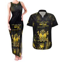 Haiti 1804 Couples Matching Tank Maxi Dress and Hawaiian Shirt Gold Tropical Leaves And Coat Of Arms - Wonder Print Shop
