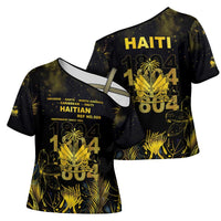 Haiti 1804 Cross Shoulder Shirt Gold Tropical Leaves And Coat Of Arms - Wonder Print Shop