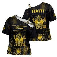 Haiti 1804 Cross Shoulder Shirt Gold Tropical Leaves And Coat Of Arms - Wonder Print Shop