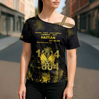 Haiti 1804 Cross Shoulder Shirt Gold Tropical Leaves And Coat Of Arms - Wonder Print Shop