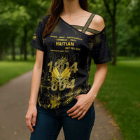 Haiti 1804 Cross Shoulder Shirt Gold Tropical Leaves And Coat Of Arms - Wonder Print Shop