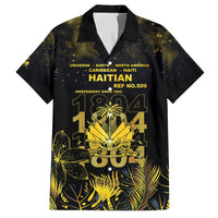 Haiti 1804 Family Matching Long Sleeve Bodycon Dress and Hawaiian Shirt Gold Tropical Leaves And Coat Of Arms - Wonder Print Shop