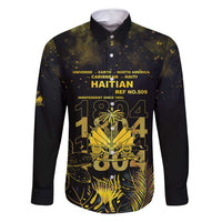 Haiti 1804 Family Matching Long Sleeve Bodycon Dress and Hawaiian Shirt Gold Tropical Leaves And Coat Of Arms - Wonder Print Shop