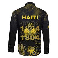 Haiti 1804 Family Matching Long Sleeve Bodycon Dress and Hawaiian Shirt Gold Tropical Leaves And Coat Of Arms - Wonder Print Shop