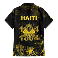 Haiti 1804 Family Matching Mermaid Dress and Hawaiian Shirt Gold Tropical Leaves And Coat Of Arms - Wonder Print Shop