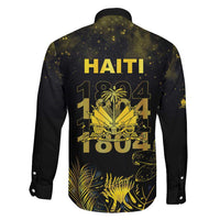 Haiti 1804 Family Matching Mermaid Dress and Hawaiian Shirt Gold Tropical Leaves And Coat Of Arms - Wonder Print Shop