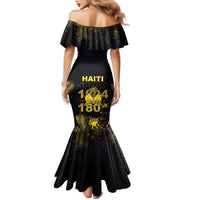 Haiti 1804 Family Matching Mermaid Dress and Hawaiian Shirt Gold Tropical Leaves And Coat Of Arms - Wonder Print Shop