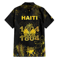 Haiti 1804 Family Matching Off Shoulder Maxi Dress and Hawaiian Shirt Gold Tropical Leaves And Coat Of Arms - Wonder Print Shop