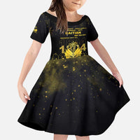 Haiti 1804 Family Matching Short Sleeve Bodycon Dress and Hawaiian Shirt Gold Tropical Leaves And Coat Of Arms - Wonder Print Shop