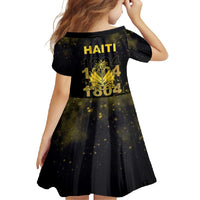 Haiti 1804 Family Matching Short Sleeve Bodycon Dress and Hawaiian Shirt Gold Tropical Leaves And Coat Of Arms - Wonder Print Shop