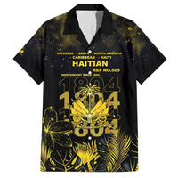 Haiti 1804 Family Matching Short Sleeve Bodycon Dress and Hawaiian Shirt Gold Tropical Leaves And Coat Of Arms - Wonder Print Shop