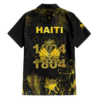 Haiti 1804 Family Matching Short Sleeve Bodycon Dress and Hawaiian Shirt Gold Tropical Leaves And Coat Of Arms - Wonder Print Shop