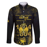 Haiti 1804 Family Matching Short Sleeve Bodycon Dress and Hawaiian Shirt Gold Tropical Leaves And Coat Of Arms - Wonder Print Shop