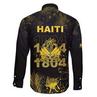 Haiti 1804 Family Matching Short Sleeve Bodycon Dress and Hawaiian Shirt Gold Tropical Leaves And Coat Of Arms - Wonder Print Shop